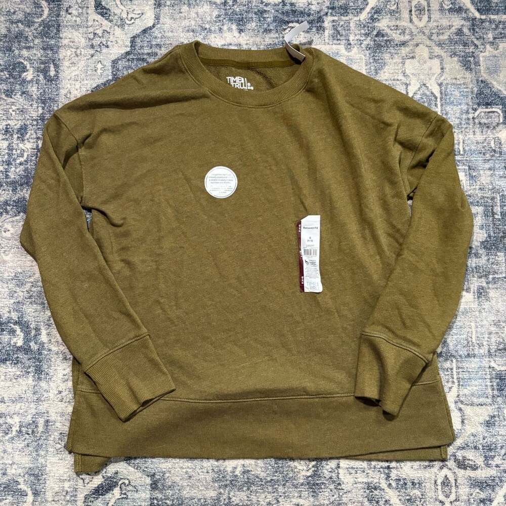 Time And Tru Sweatshirt Size S (4-6) Olive Green Relaxed Fit